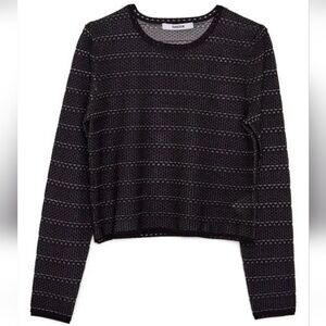 NWT Thakoon Lace Jacquard Mini Crew Neck Sweater, Size XLarge, Color Black